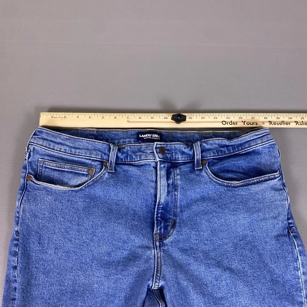 Lands End Square Rigger Jeans Mens Size 38 Blue Medium Wash Straight Stretch
